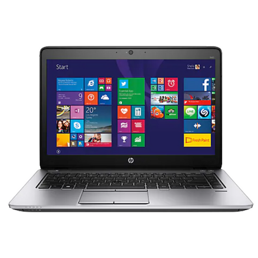 HP EliteBook 840 G1 14-inch laptop with Intel Core i5, slim silver and black design.- Rentopc