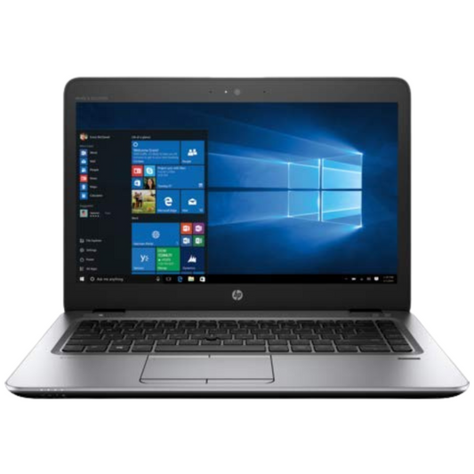 HP EliteBook 840 G4 14 inch laptop open showing full HD display and backlit keyboard, powered by Intel Core i5 7th Gen.- Rentopc 