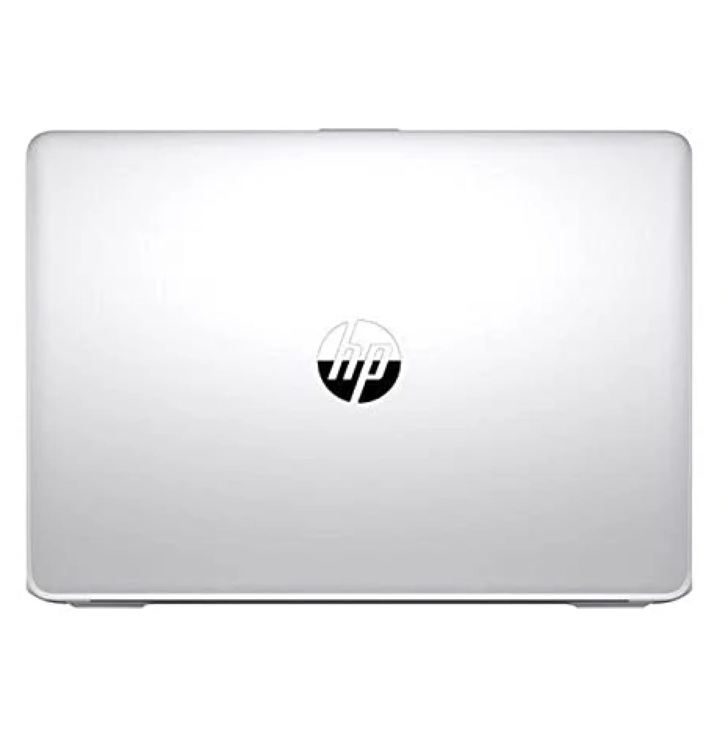 Top view of closed HP EliteBook 840 G4 ultrabook featuring sleek silver finish and HP logo.- Rentopc