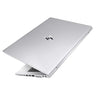HP EliteBook 840 G5 G6 laptop partially open showing rear hinge design and top side with HP logo .- Rentopc