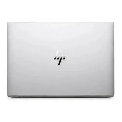 Silver HP laptop on a white background