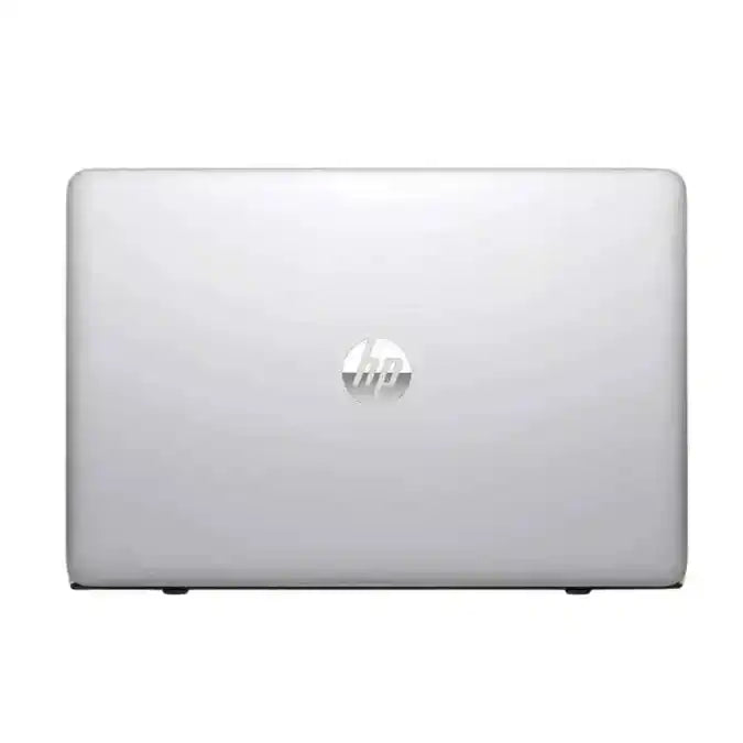 Silver HP laptop on a white background