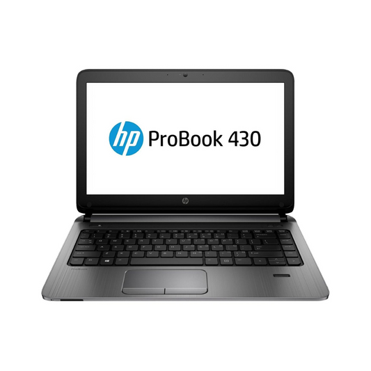 HP ProBook 430 G2 Intel Core i3 14" laptop open, showing screen, keyboard, and touchpad.- Rentopc
