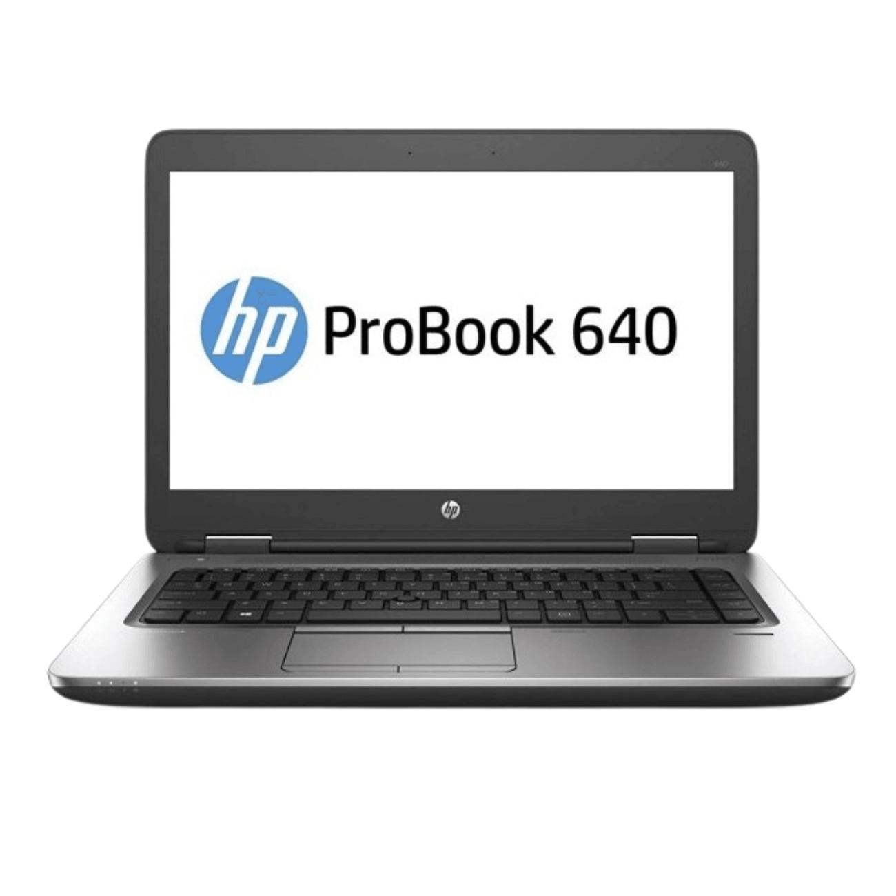 Full front view of HP ProBook 640 G2 and G3 14-inch laptop with Intel Core i5 7th Gen processor and sleek silver design.- Rentopc