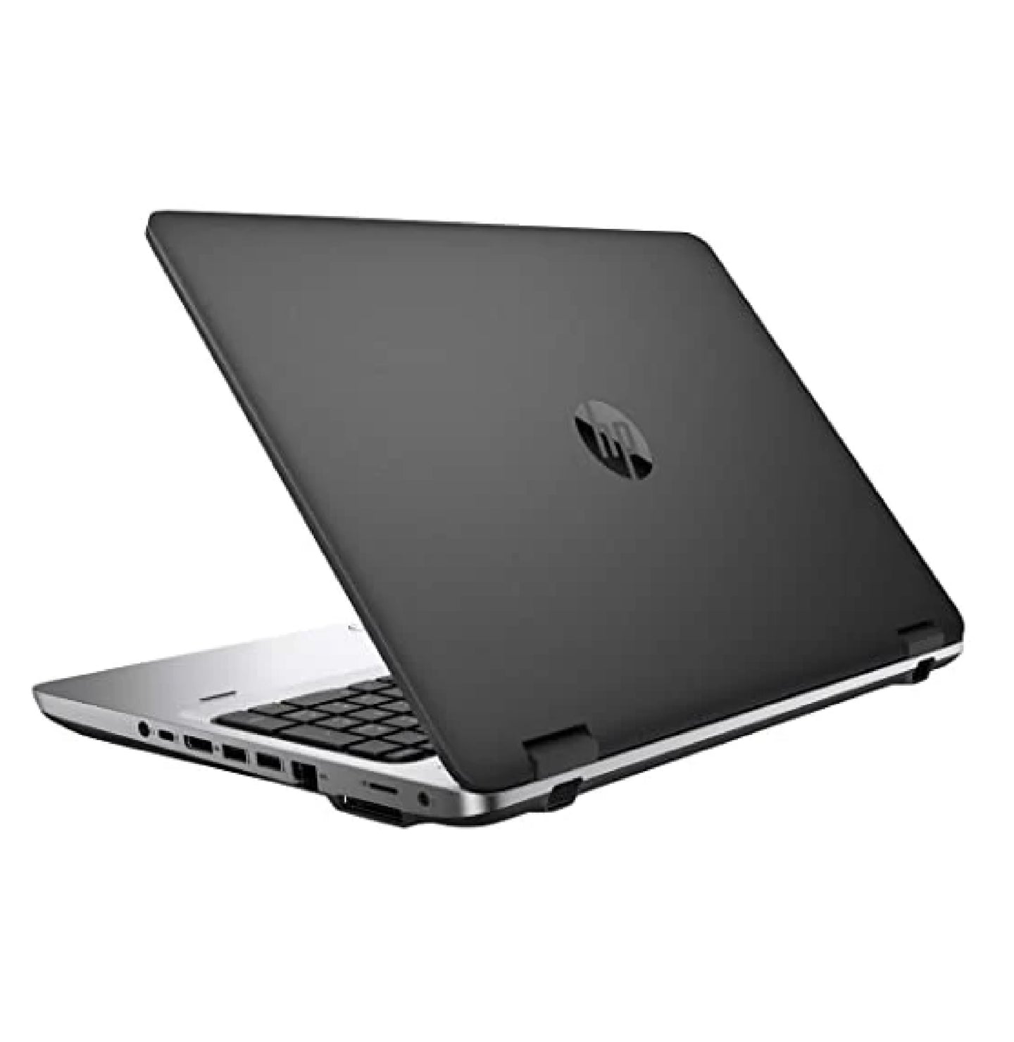 HP ProBook 650 G2 top lid closed view showing silver HP logo and smooth matte black finish.- Rentopc