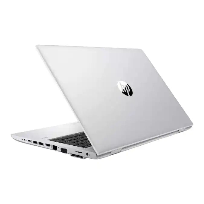 Silver HP laptop on a white background