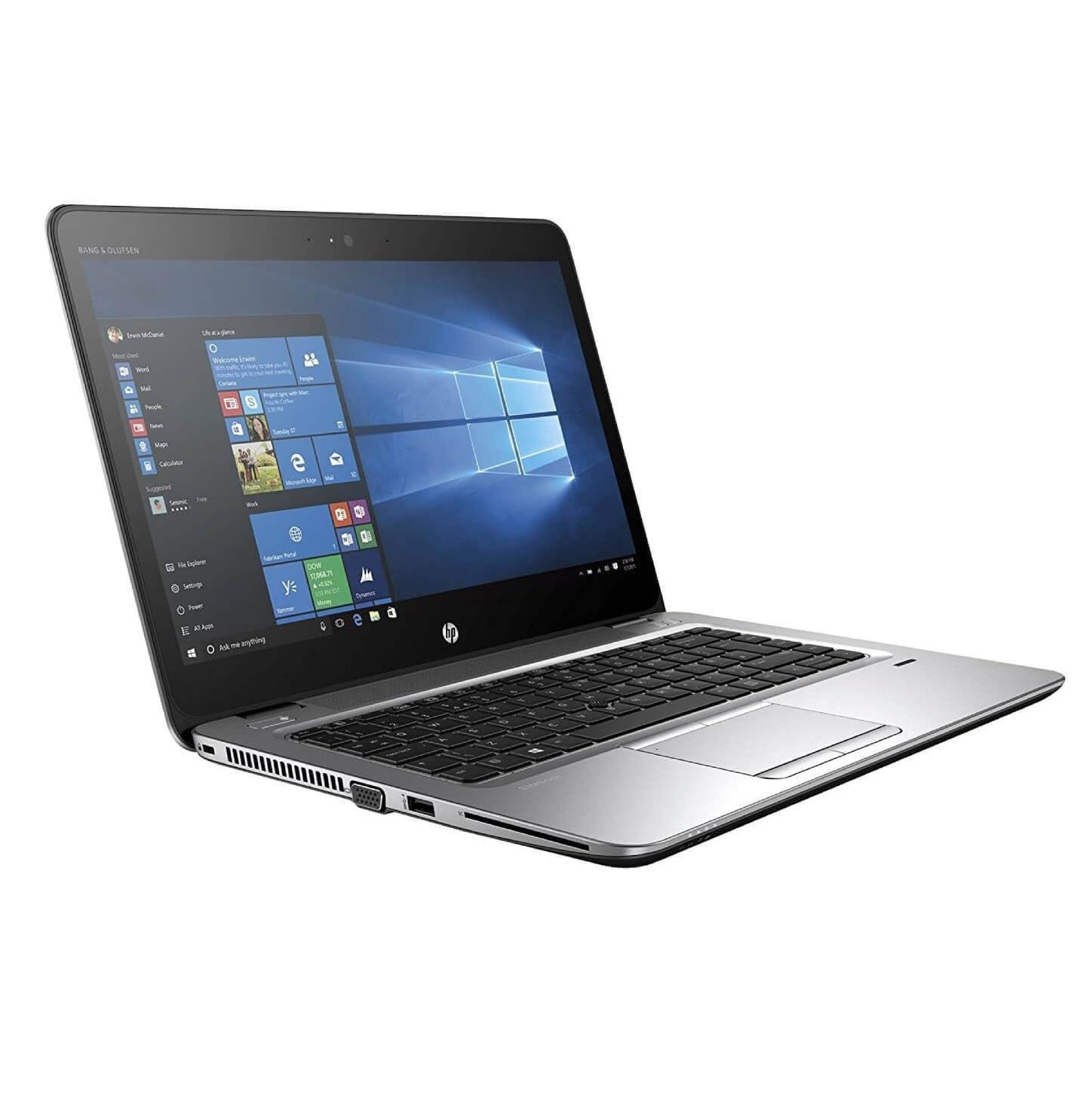 Left side view of HP ProBook 745 G3 laptop showing cooling vents, DisplayPort, and USB 3.0 port.- Rentopc