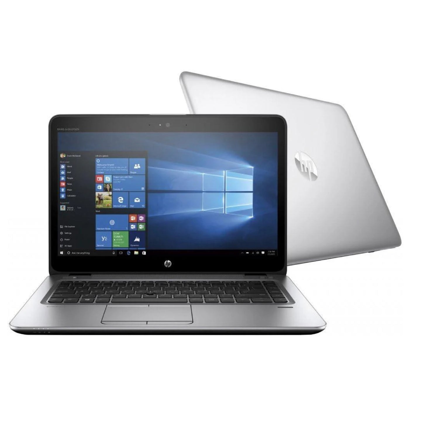 HP ProBook 745 G3 laptop showing top cover with HP logo and front view with 14-inch display and full keyboard.- Rentopc
