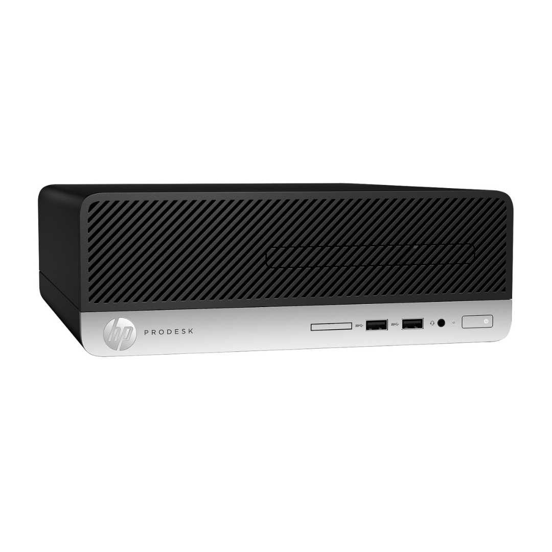 HP ProDesk computer tower on a white background