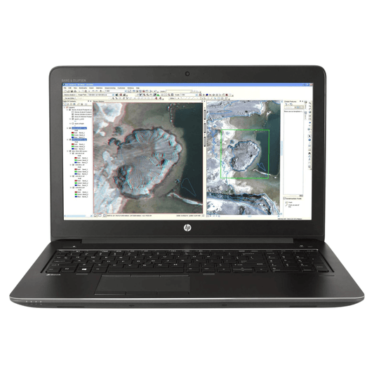 HP ZBook 15.6 inch laptop open front view showing full HD screen and backlit keyboard Xeon E3-1505M V5 processor.- Rentopc