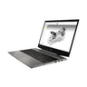A silver HP laptop shown open at an angle on a plain white background, with a 3D model displayed on its screen.