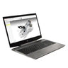 An open HP laptop in a dark gray finish, displaying a 3D modeling software interface on its screen, set against a plain white background.