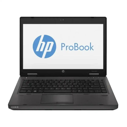 Black HP ProBook laptop on a white background