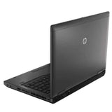 Black HP laptop on a white background