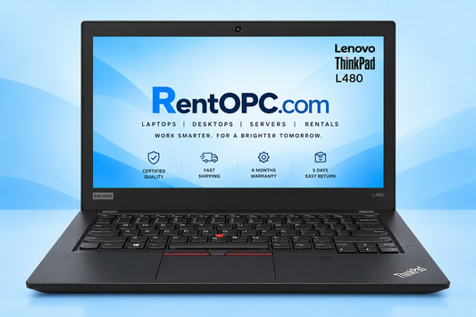 Lenovo ThinkPad L480 front view with RentOPC.com branding