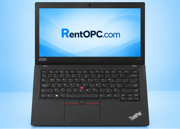 Lenovo ThinkPad L480 top view with RentOPC.com branding
