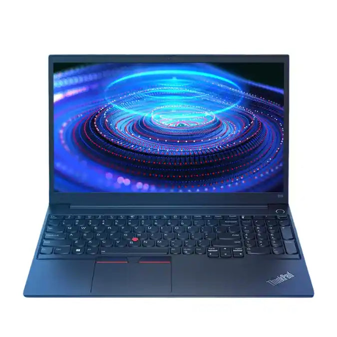 Laptop with a blue and purple abstract design on the screen