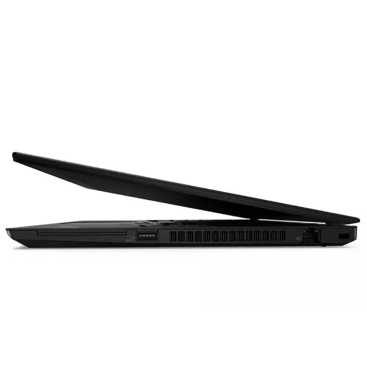 Close-up view of the right side of Lenovo ThinkPad L14 14-inch laptop, showing the cooling vents, USB ports and showing sleek design.- Rentopc