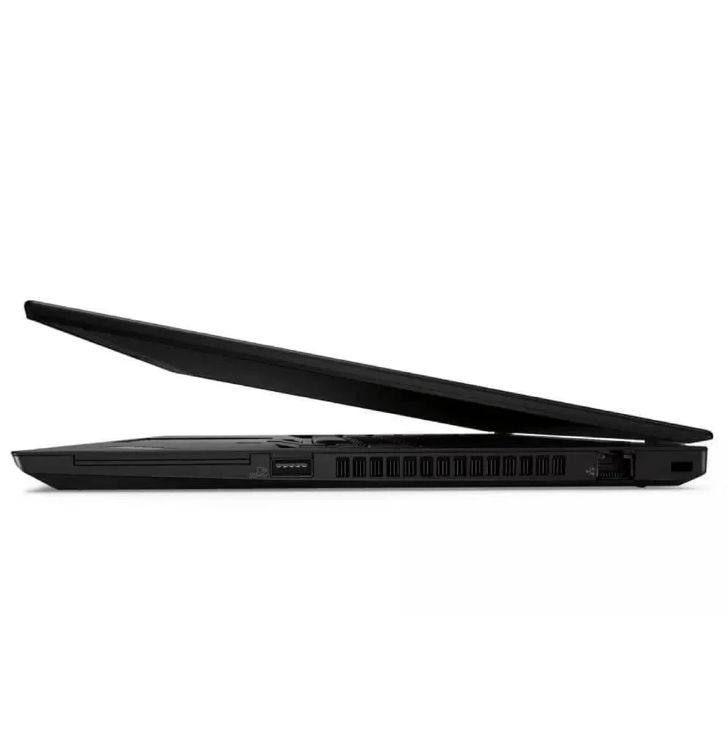 Close-up view of the right side of Lenovo ThinkPad L14 14-inch laptop, showing the cooling vents, USB ports and showing sleek design.- Rentopc