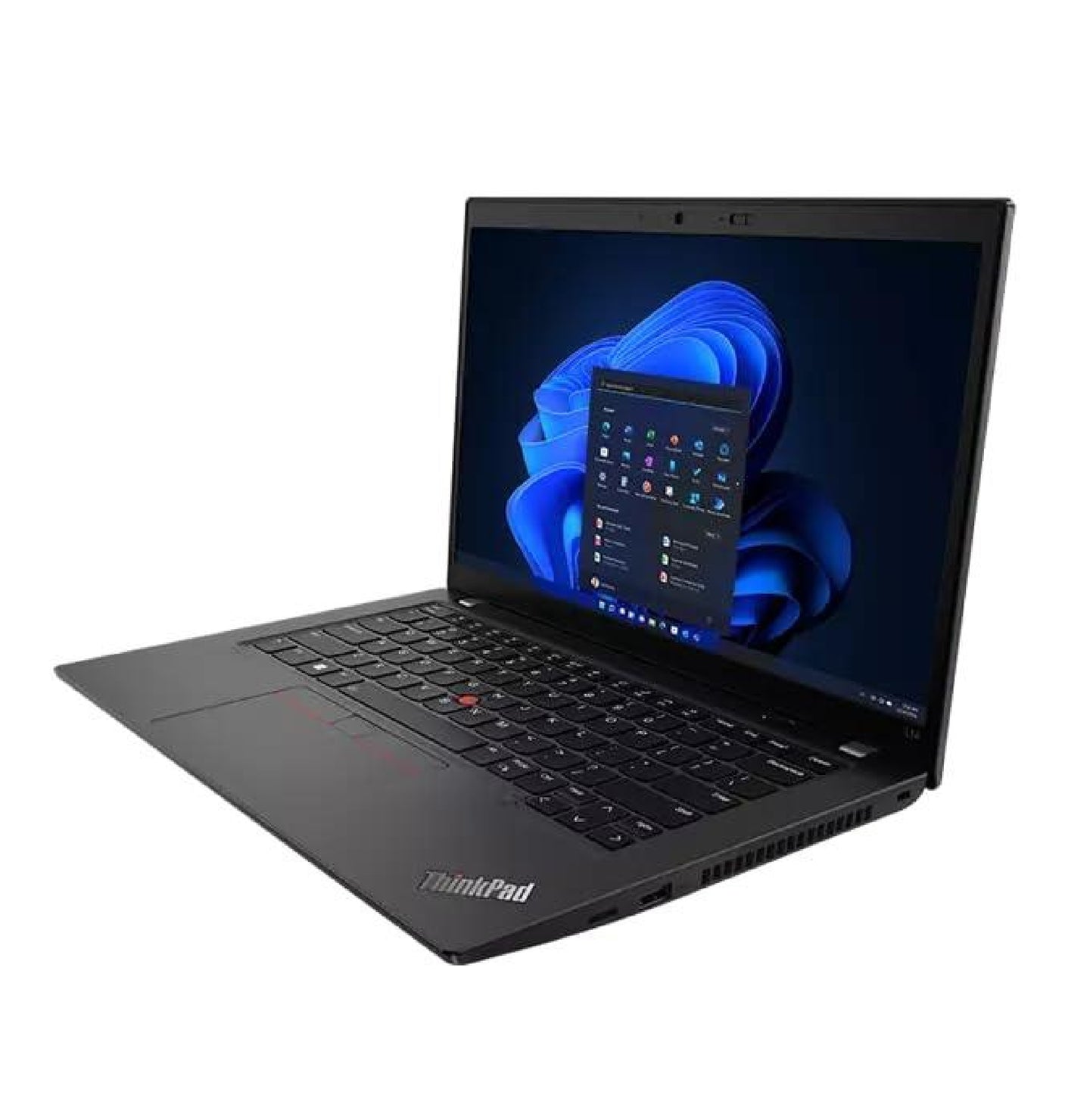 Lenovo ThinkPad L14 14-inch laptop, featuring cooling vents, keyboard, and connectivity slots including USB ports and audio jack.- Rentopc