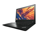 Black ThinkPad laptop with colorful screen on a white background