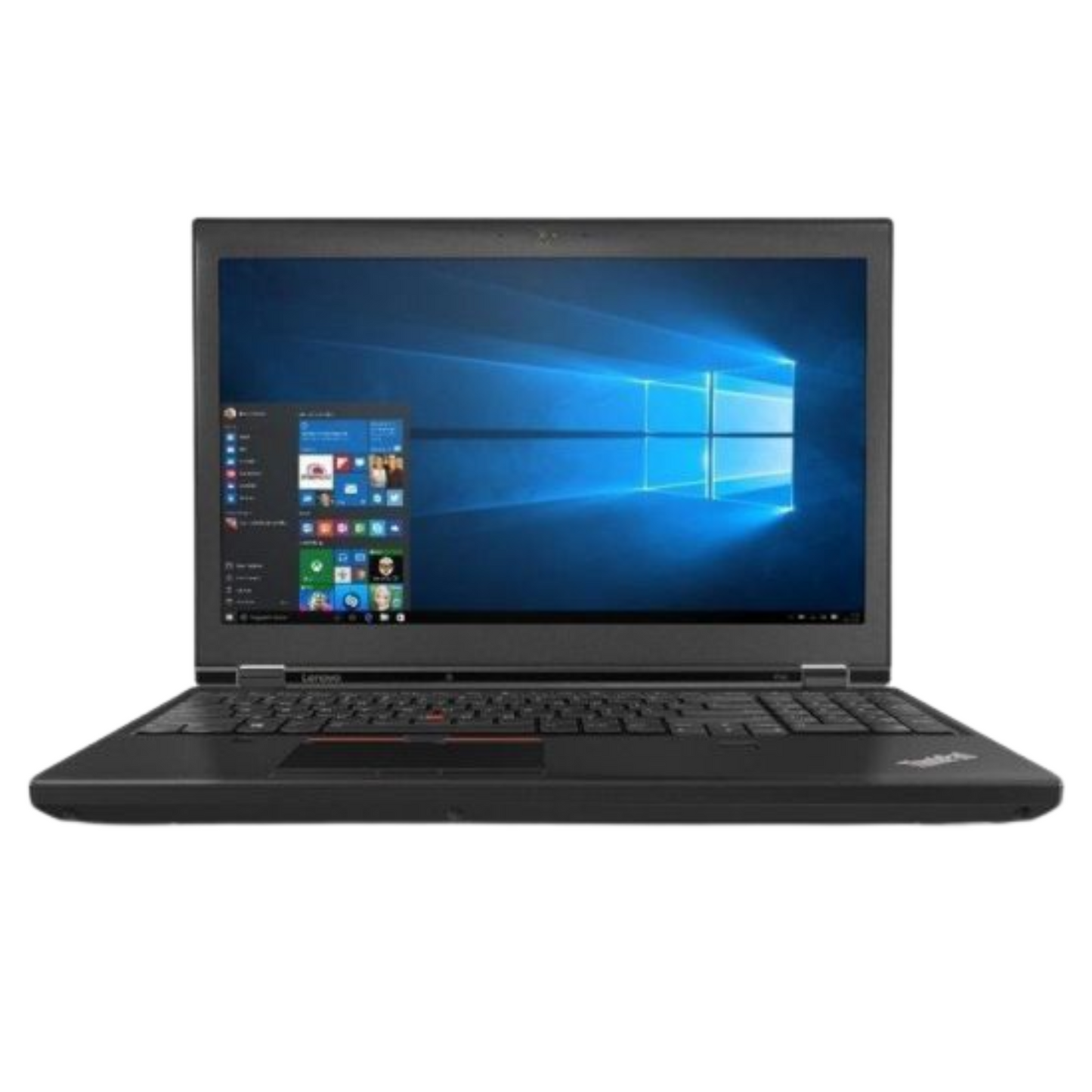 Lenovo ThinkPad P50 15.6 inch laptop with Intel Core i7 6th Gen and Nvidia Quadro M1000M graphics open showing full HD display and keyboard.- Rentopc