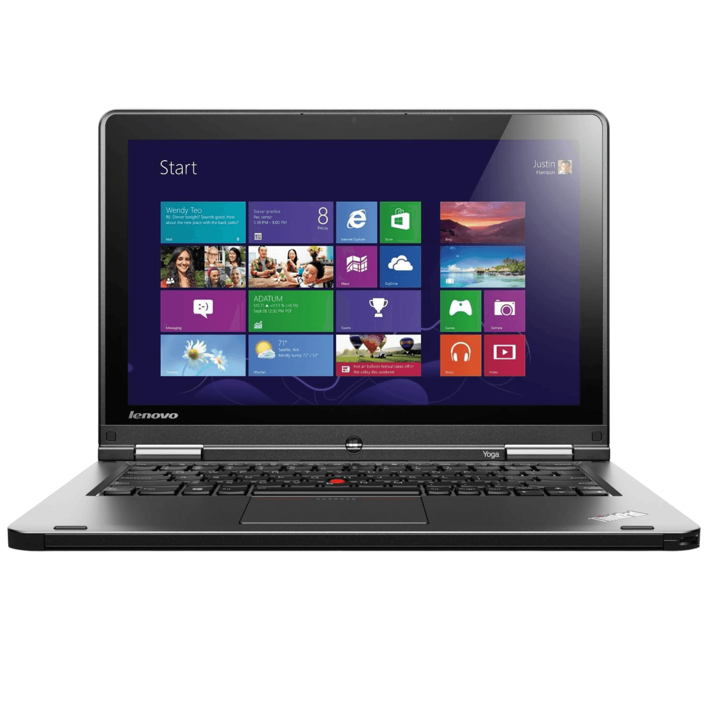 Lenovo ThinkPad S1 Yoga 12.5-inch 2-in-1 laptop front view with backlit keyboard and touchscreen display.- Rentopc
