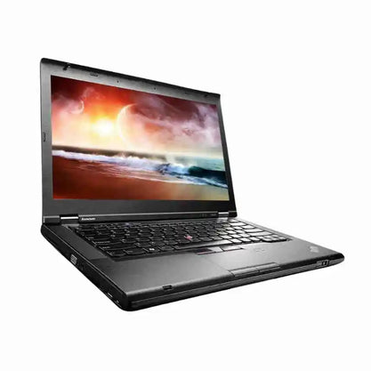 Open laptop with scenic display on a white background
