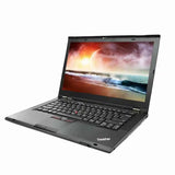 Open laptop with a colorful display on a white background