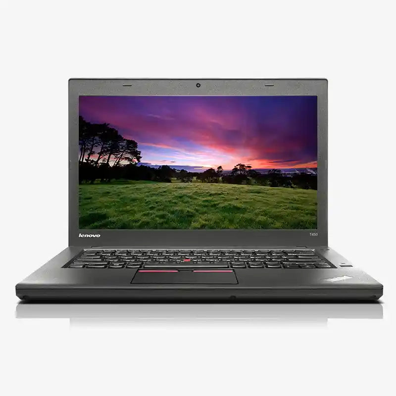 Laptop with a scenic display on a white background