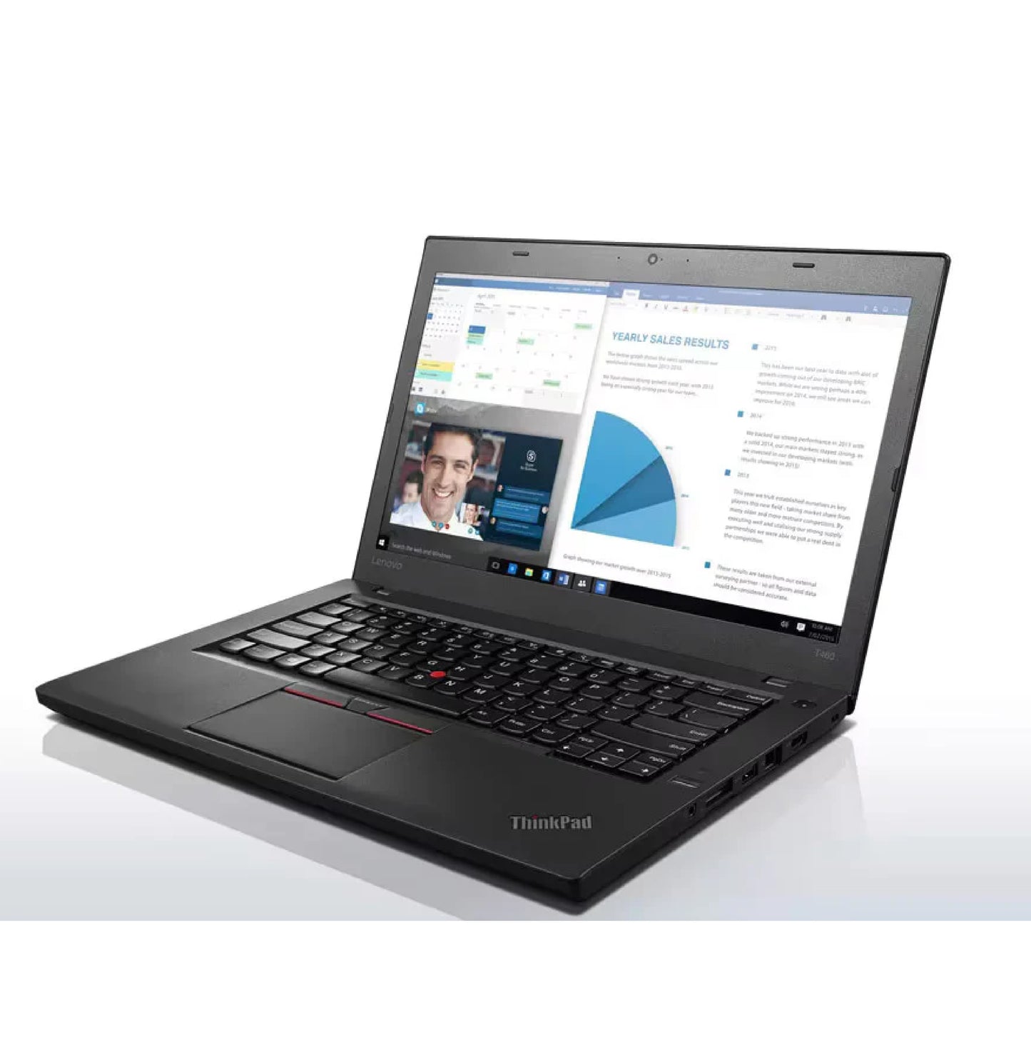 Right side of Lenovo ThinkPad T460 showing headphone jack, SD card reader, SIM card slot, USB 3.0 port, and Kensington lock slot.- Rentopc