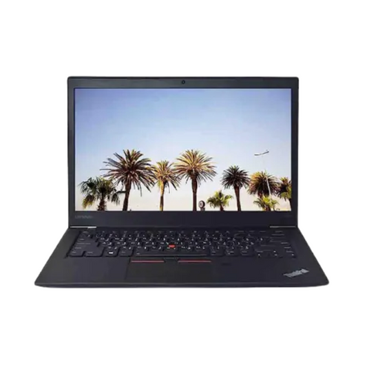 Lenovo ThinkPad T470 laptop showing 14-inch display, keyboard, touchpad, TrackPoint, and ThinkPad logo on palm rest.-  Rentopc