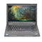 A gray ThinkPad laptop shown open against a plain white background, with the screen displaying a fantasy landscape artwork.