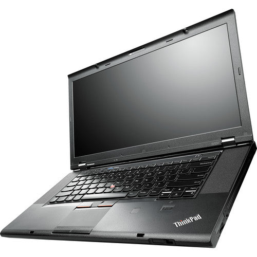 Lenovo ThinkPad W530 15.6-inch laptop with Intel Core i7 3740QM and 2GB Nvidia graphics, showing open display, VGA port, Mini DisplayPort, USB ports, and ExpressCard slot.- Rentopc