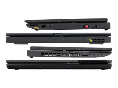 Side views of a closed Lenovo ThinkPad X230 12.5-inch 2-in-1 laptop/tablet showing various ports including Ethernet, VGA, USB, audio jack, and power input.- Rentopc