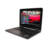 ThinkPad laptop with a car displayed on the screen on a white background