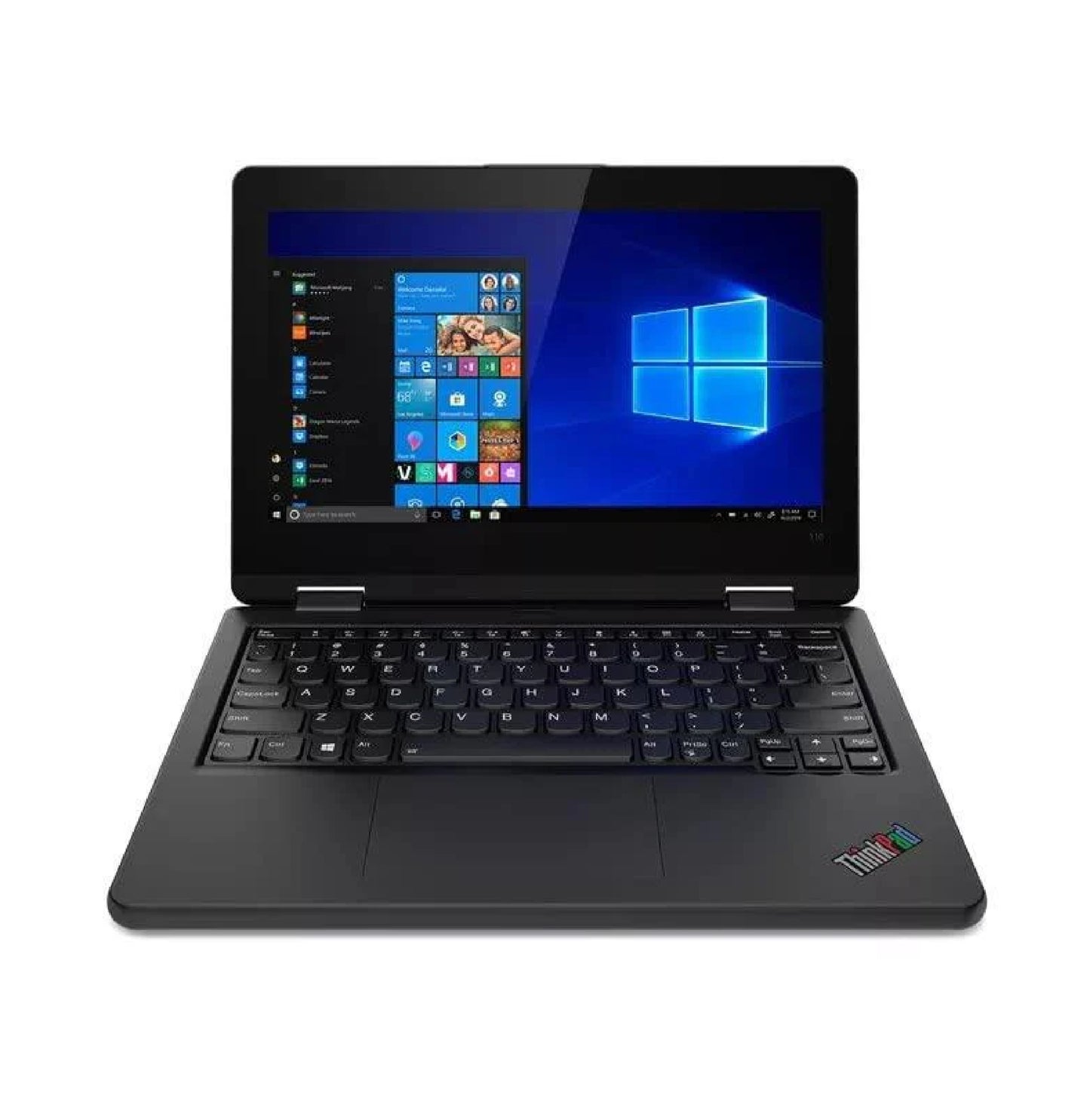 Lenovo ThinkPad Yoga 11E 7th Gen 11.6-inch convertible laptop open front view showing HD touchscreen and keyboard.- Rentopc