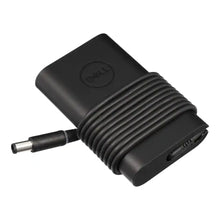 Black Dell laptop charger on a white background