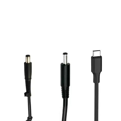 Three black cables with different connectors on a white background