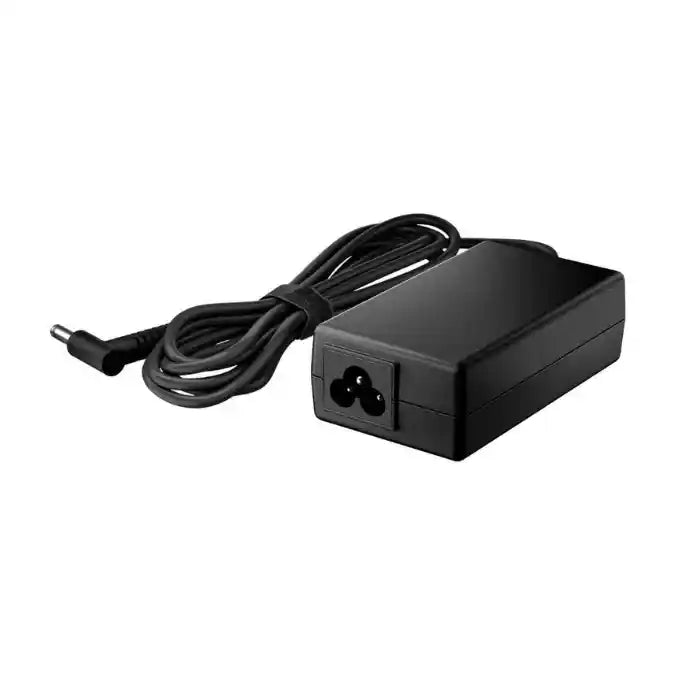 Black power adapter with cable on a white background