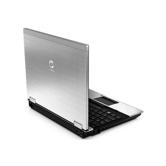 HP EliteBook 2540p partially open, rear-left angle view showcasing its brushed aluminum lid.- Rentopc