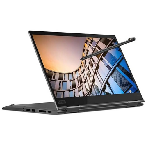 Lenovo ThinkPad X1 Carbon Gen 10 touchscreen laptop with 360° showing hinge and stylus..- Rentopc